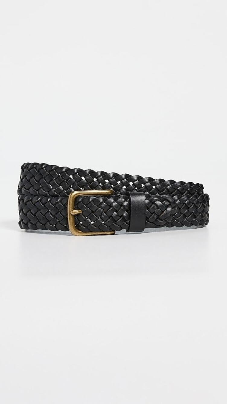Madewell Braided Leather Belt Black Classic Woven Brass Hardware Mens Size XL